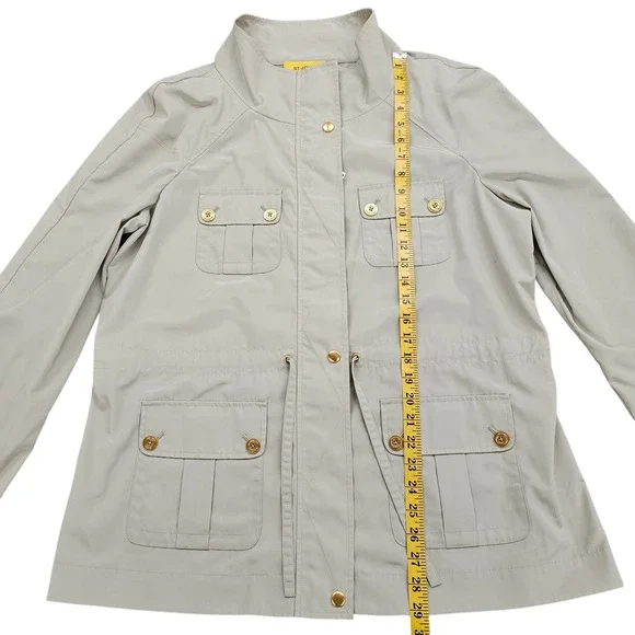 St John Jacket Shirt Womens Size XL Beige Lightweight Safari Full Zip Pockets - Picture 12 of 15